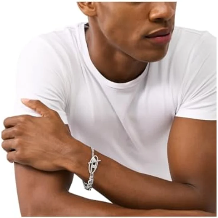 Diesel Herren-Armband, Edelstahl mit gebürstetem Finish und Knebelverschluss, silberfarben – Bild 2