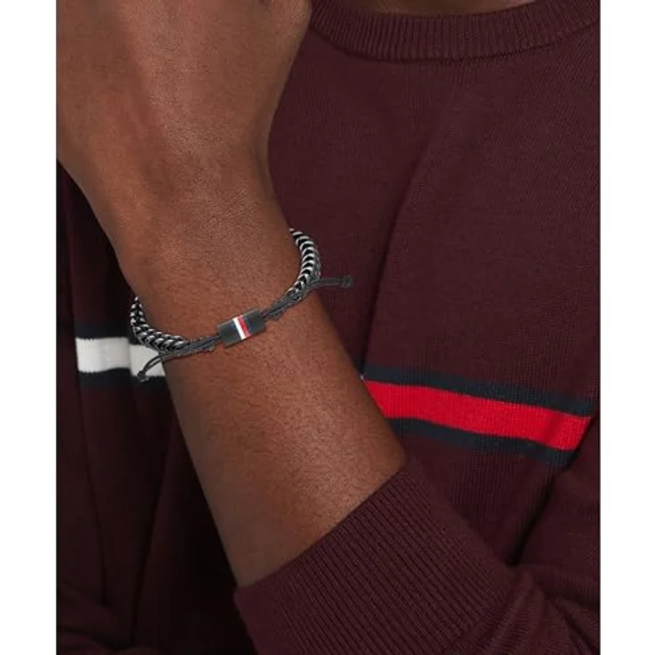 Tommy Hilfiger Jewelry Kordelarmband für Herren, geflochtenes Nylonarmband in Schwarz mit Edelstahlverschluss, verstellbar von 18,5 cm bis 19,5 cm – Bild 3