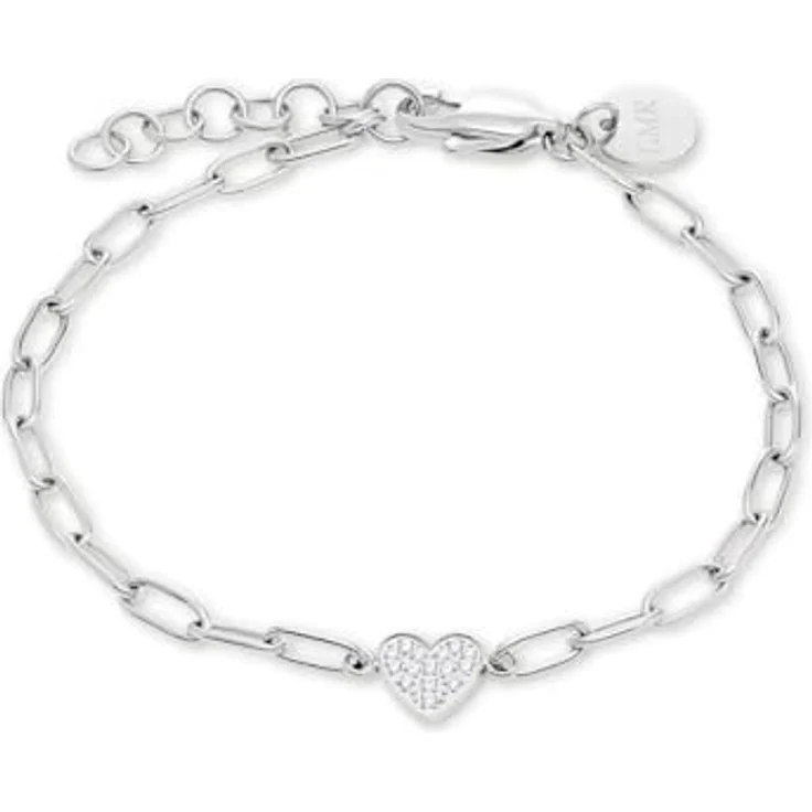 Guido Maria Kretschmer Armband 88994051, silbernes Edelstahlarmband im Paperlink-Stil mit Liebessymbol und weißen Farbsteinen, längenverstellbar – Bild 1