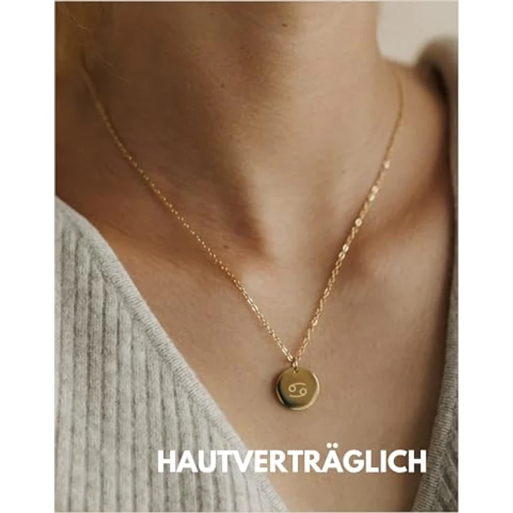 GD GOOD.designs Sternzeichen Kette Gold 18 Karat, wasserfest, vergoldete Edelstahl-Halskette mit individuell einstellbarem Horoskop Anhänger für Damen – Bild 3