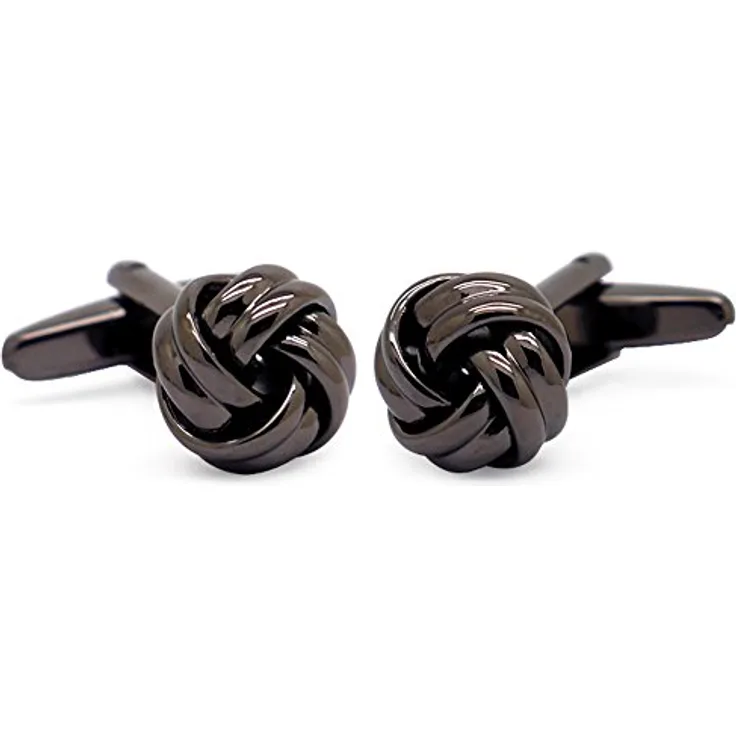 HONEY BEAR Manschettenknöpfe Hochzeit, Infinity Knoten Cufflinks aus Kupfermessing, Shinny Schwarz, Durchmesser 15 mm