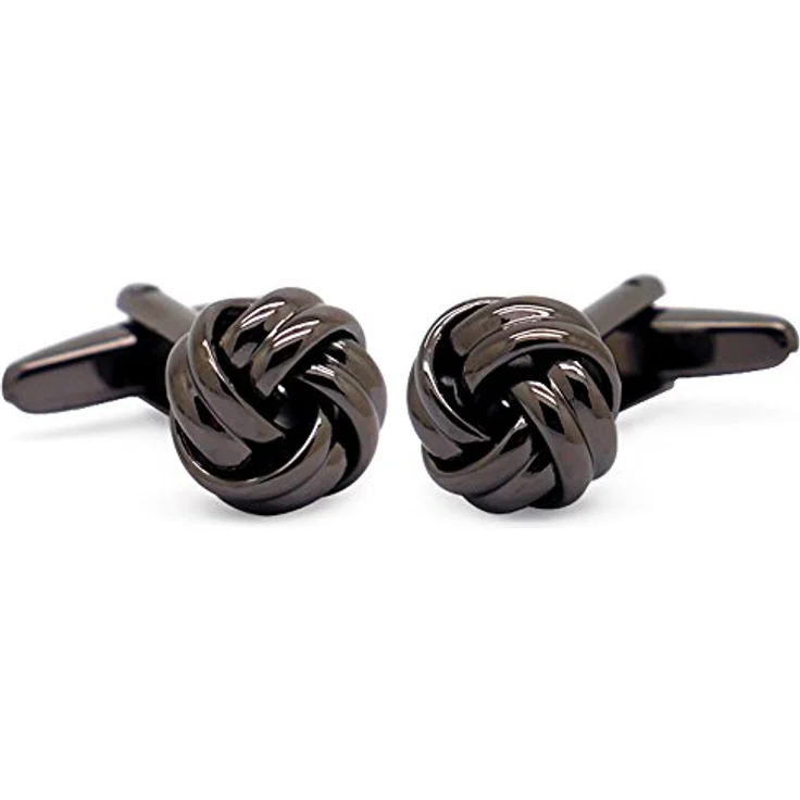 HONEY BEAR Manschettenknöpfe Hochzeit, Infinity Knoten Cufflinks aus Kupfermessing, Shinny Schwarz, Durchmesser 15 mm – Bild 1