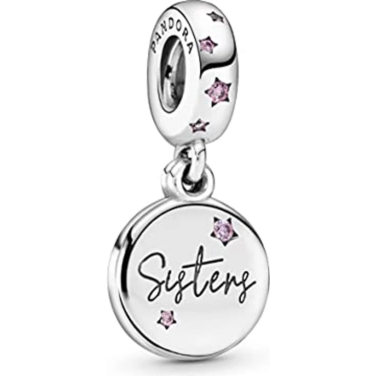 PANDORA Charm Anhänger "Schwestern für immer" 798012FPC, 925er Sterling Silber mit rosafarbenen Zirkonia und gravierten Scheiben – Bild 1