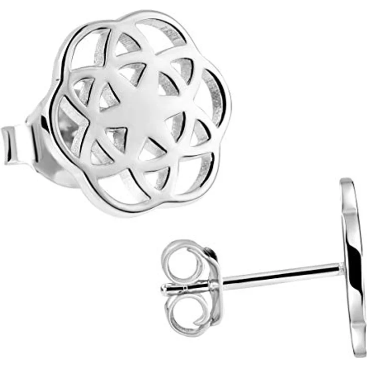 MATERIA by Matthias Wagner Blume des Lebens Ohrstecker Silber 925 rhodiniert, Mandala Design, 10x10mm, leicht und hautfreundlich – Bild 1