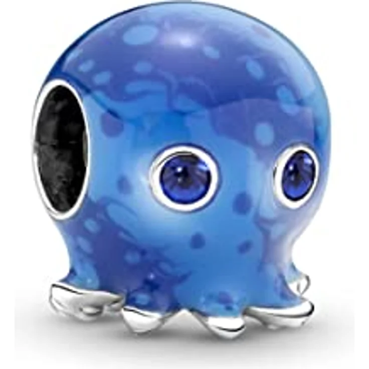 PANDORA Ocean Bubbles & Waves Octopus Charm 791698C01, Sterling-Silber mit blauen Emaille-Effekten und Kristallaugen – Bild 1