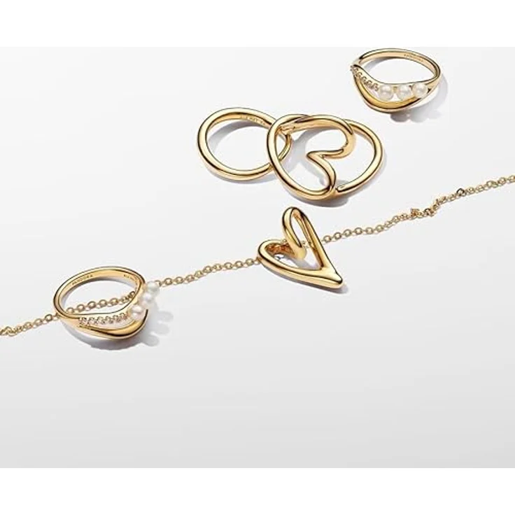 PANDORA Essence Organisch Geformtes Herz Ring aus Sterling Silber mit vergoldeter Metalllegierung, Größe: 58, modernes Design aus unvollkommenem Herzen – Bild 4