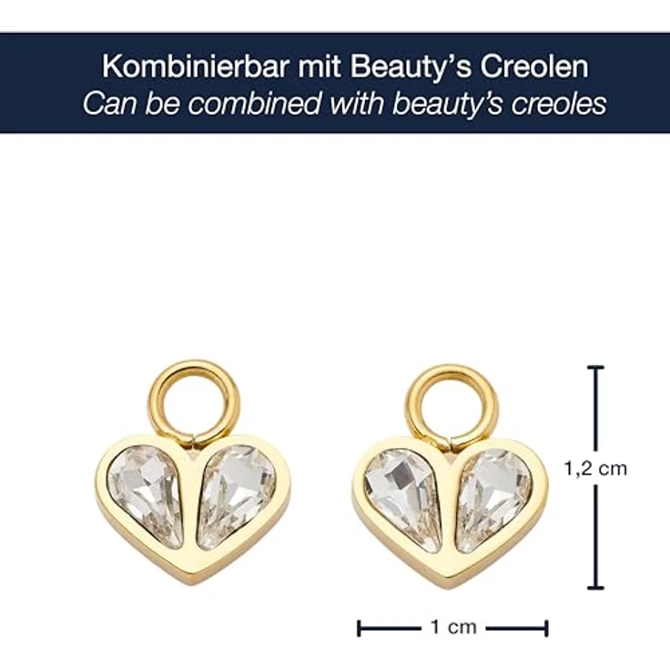 JEWELS BY LEONARDO Anhänger Beauty's Ines, Charms-Anhänger aus goldfarbenem Edelstahl mit klaren facettierten Glastropfen in Herz-Form, allergikerfreundlich, 1 Paar, Geschenkverpackung, 025522 – Bild 2