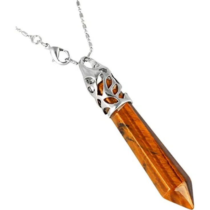 KYEYGWO Hexagon Kristall Kette, Tigerauge Heilstein Anhänger mit versilbertem Design, 22" Edelstahlkette, Geschenkverpackung – Bild 5