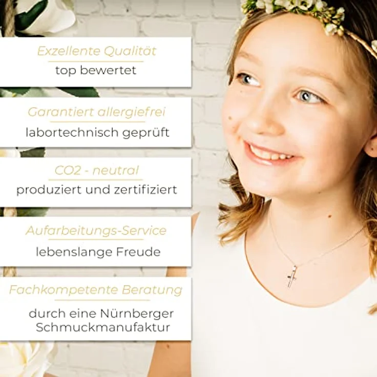 Amoonìc Kreuz Kette Mädchen echt Silber 925, verstellbare 38-42cm, Zirkonia-Stein, personalisierbares Geschenk zur Erstkommunion, Taufe und Konfirmation – Bild 4