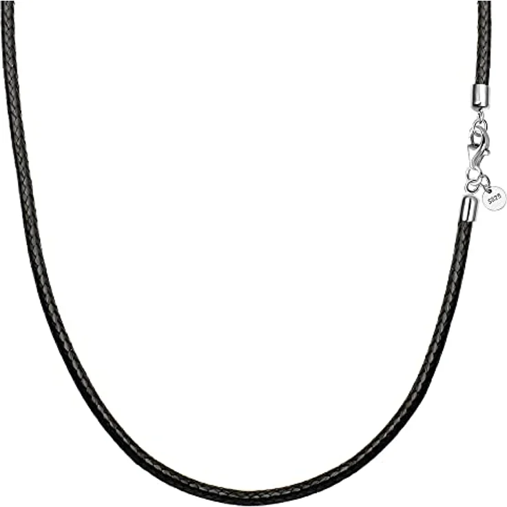 Viwind Lederkette 925 Silber Verschluss, geflochtene Kunstleder Halskette 2,5mm breit für Damen und Herren, wahlweise 45-60cm in Schwarz, ideal für Anhänger und DIY Schmuck – Bild 1