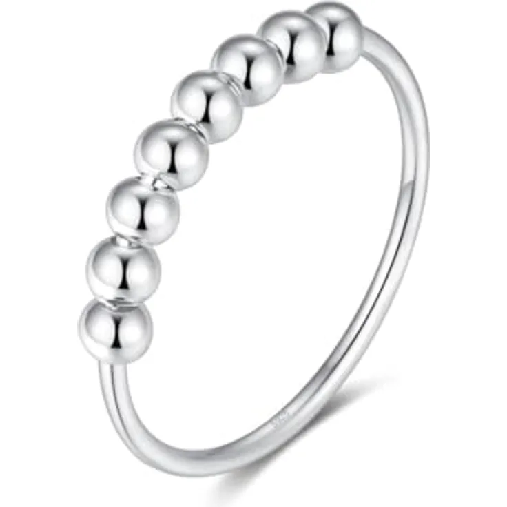 Lisandra Scott 925 Sterling Silber Angst Spinning Ring mit Perlen, Anti-Stress Dekompression Angstring für Damen, Frauen und Mädchen, Silber, Größe 58