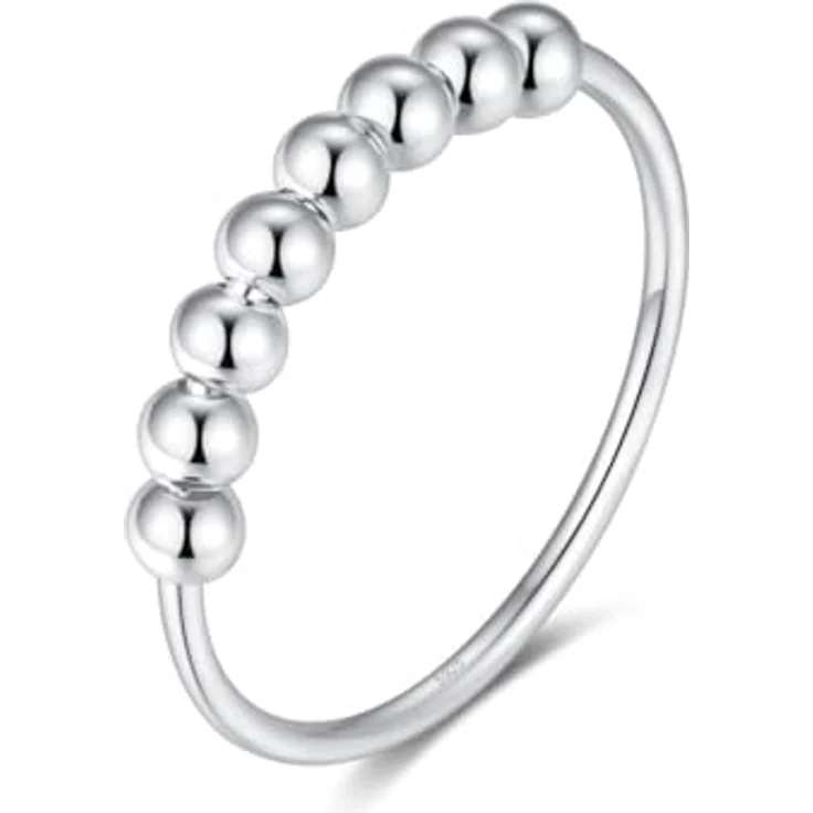 Lisandra Scott 925 Sterling Silber Angst Spinning Ring mit Perlen, Anti-Stress Dekompression Angstring für Damen, Frauen und Mädchen, Silber, Größe 58 – Bild 1