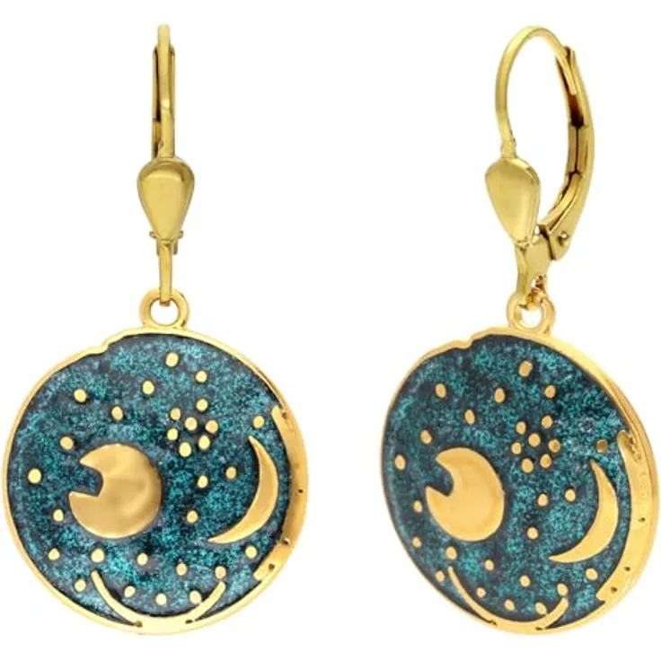 trendor Ohrringe Himmelsscheibe von Nebra, 925 Silber grün/gold, Ø 18 mm, antik-designt, beweglicher Anhänger, Geschenkidee für Damen, 21548