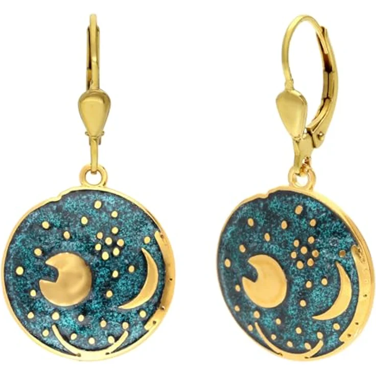 trendor Ohrringe Himmelsscheibe von Nebra, 925 Silber grün/gold, Ø 18 mm, antik-designt, beweglicher Anhänger, Geschenkidee für Damen, 21548 – Bild 1