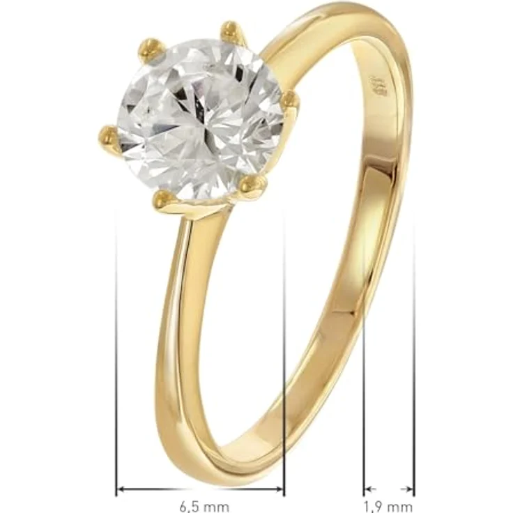 GLIZZ Damenring Gold 333/8K mit Zirkonia, elegantes Schmuckstück in Ringgröße 58/18,5, poliertes Gold mit 6,5 mm Zirkonia – Bild 4