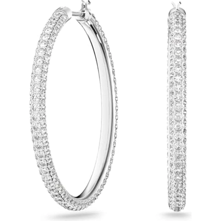 Swarovski Creolen Dextera Round 5389432, silberne Creolen mit Swarovski-Kristall-Besatz und 35 mm Durchmesser – Bild 1