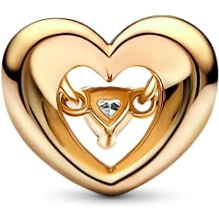 PANDORA Strahlendes Herz & Schwebender Stein Charm, Sterlingsilber mit Gold-Zirkonia, kompatibel mit PANDORA Moments Armbändern, 762493C01 – Bild 2