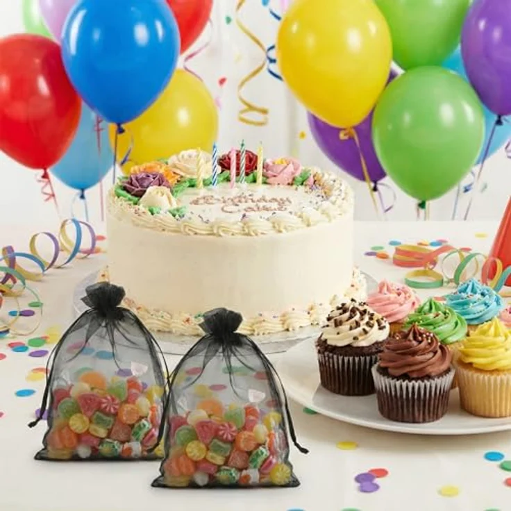 Naler Organzasäckchen Schwarz, 120 Stück, 10 x 15 cm, wiederverwendbare Organza Geschenktüten für Schmuck und Süßigkeiten – Bild 5