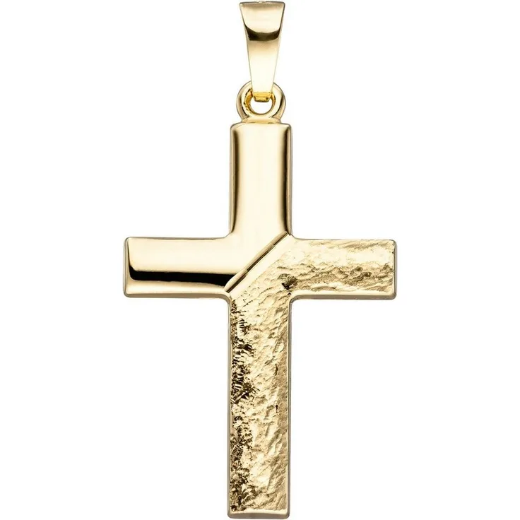 JOBO Kreuzanhänger, 585 Gelbgold, diamantiert, 27,2 mm hoch