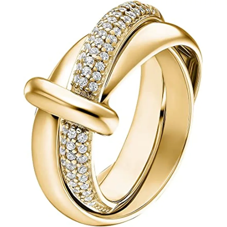 JETTE Damenring 925er Silber, Gelbgold, mit 62 Zirkonia, Breite 0,8 cm, Stärke 3,4 mm, in Geschenkbox