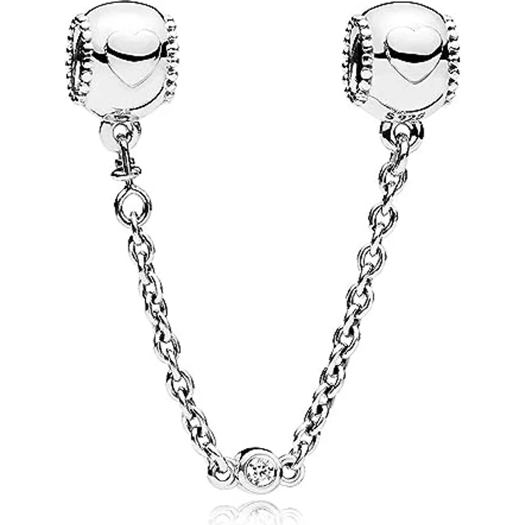 PANDORA Moments Geprägte Herzen Komfortkette, Sterling Silber mit Cubic Zirkonia, 1 cm