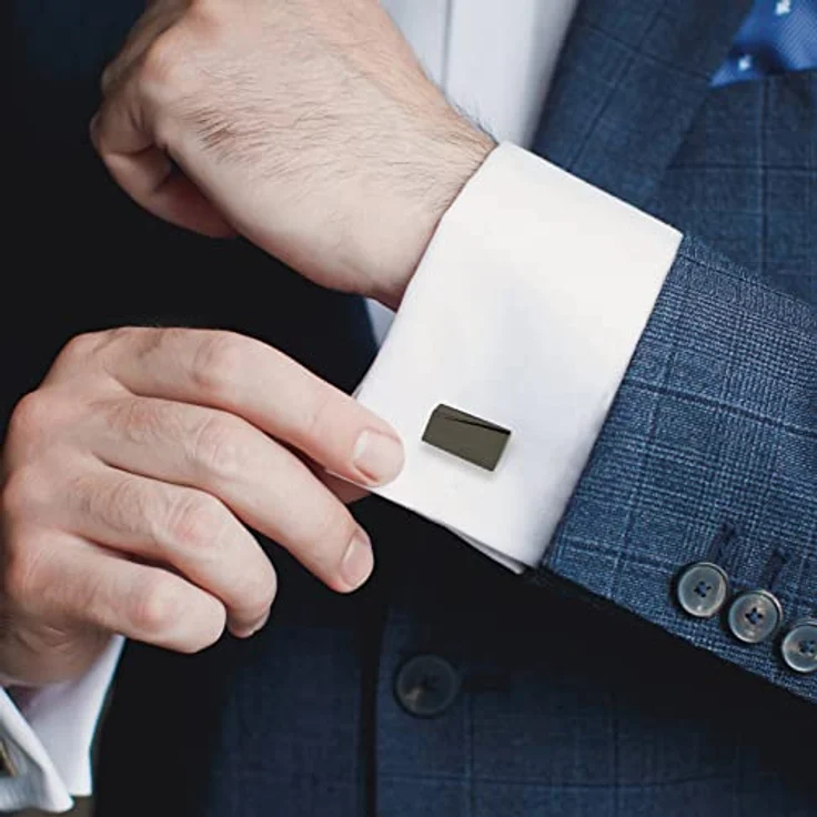 MERIT OCEAN Manschettenknöpfe Herren Schwarz, Klassische Cufflinks aus Edelstahl für Hochzeiten und Unternehmen – Bild 3