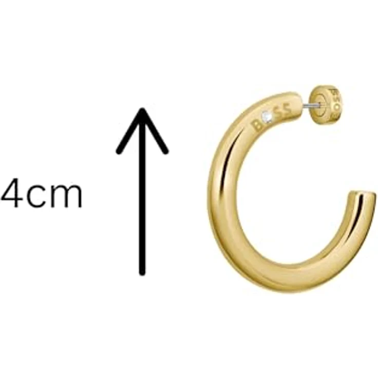 BOSS Jewelry LIVE STATEMENT Creolen, 40 mm Hoop-Ohrringe in Gelbgold mit eingraviertem Logo und Schmetterlingsverschluss – Bild 2