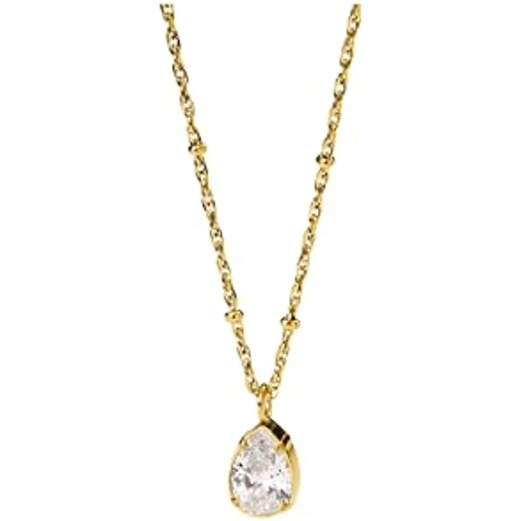 Purelei Vintage Halskette Gold Edelstahl verstellbar, elegante Damenkette mit weißem Zirkonia Tropfen, langlebig, anpassbare Länge 50-55 cm – Bild 1