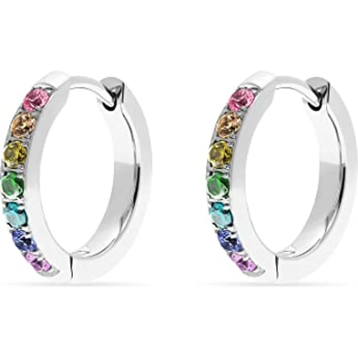 FAVS Damen-Creolen aus Edelstahl mit 14 Zirkonia, Silber, One Size – Bild 1
