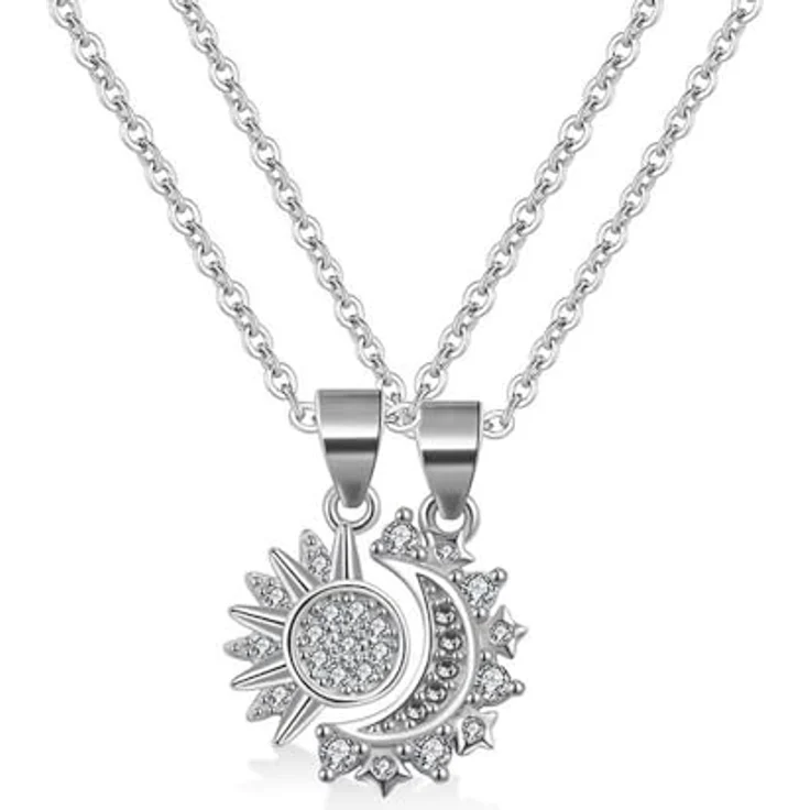 FDEETY Partnerketten Personalisiert, Edelstahl Halskette Set mit Sonne und Mond, verstellbare Länge, Geschenkbox – Bild 1