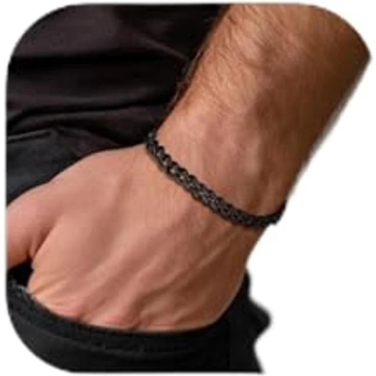 FindChic Herren Armband Schwarz 5MM, Edelstahl kubanische Armkette, 19cm Länge, Geschenkbox – Bild 1