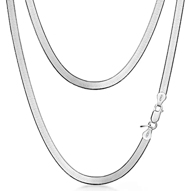 Amberta Damen Flache Schlangen Halskette 925 Sterling Silber, 4,5 mm Breite, 50 cm Länge, mit Karabinerverschluss – Bild 1