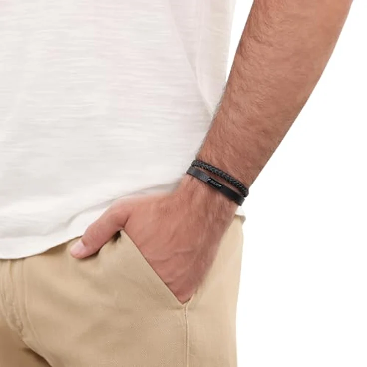 JOOP! Herren-Armband Edelstahl Leder, 18,5+1,5+1,5 cm, grau, mit Klappverschluss, in Schmuck Geschenk Box, 2039000 – Bild 2