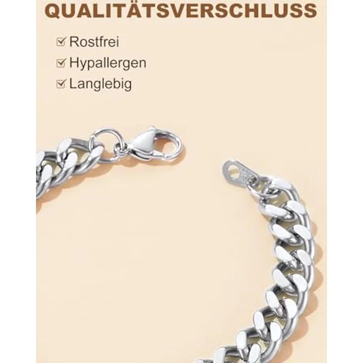 FindChic Männer Armband Edelstahl Panzerarmband 9MM, Massive Armskette 21cm, Silber mit Schmuckbox – Bild 3