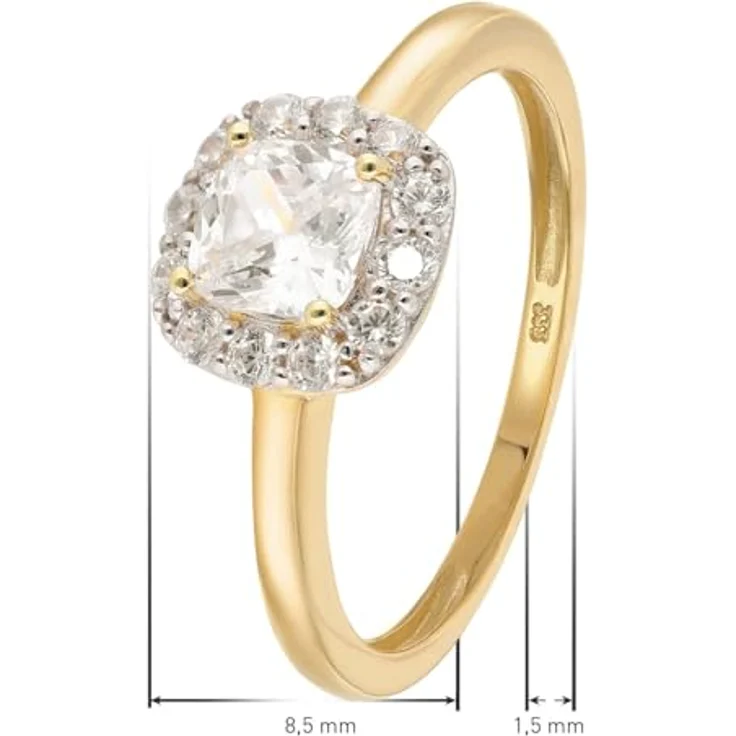Glizz Solitärring GL1130, Damenring Gold 333/8K mit Zirkonia, poliert, 8,5 x 8,5 mm Ringkopf, halbrunde Ringschiene 1,5 mm – Bild 5