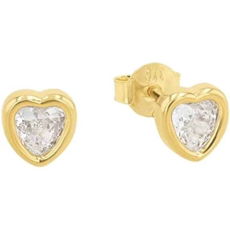 Amor Ohrstecker Herz, Damen Ohrschmuck mit Zirkonia synth., 0,6 cm, Gold, in Schmuck Geschenk Box, 2013413 – Bild 1