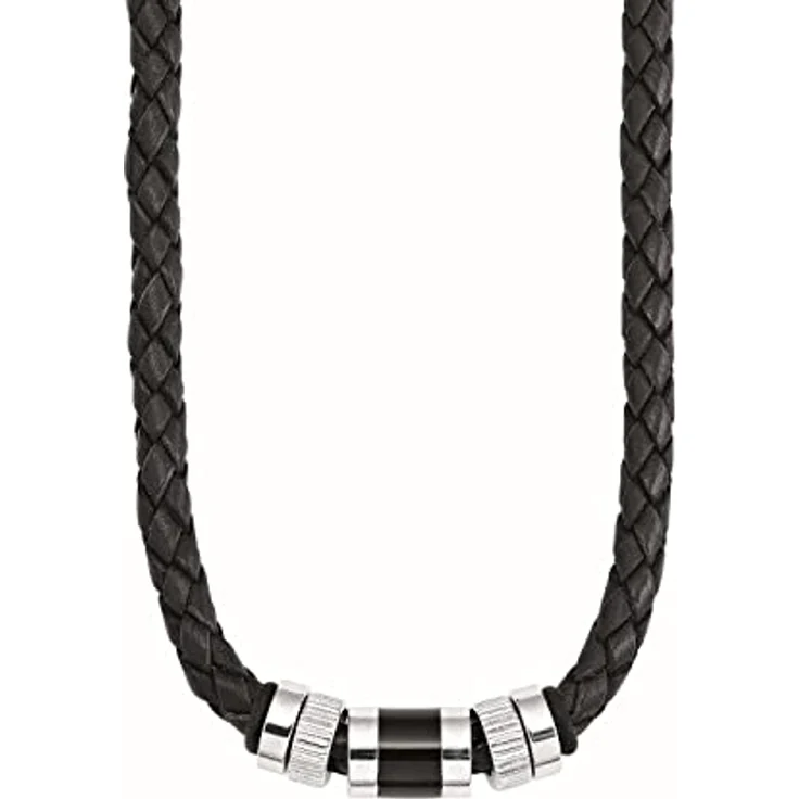 s.Oliver Collier für Herren, Edelstahl-Anhänger IP Schwarz, geflochtenes Leder, Längenverstellbar 45-48 cm – Bild 2
