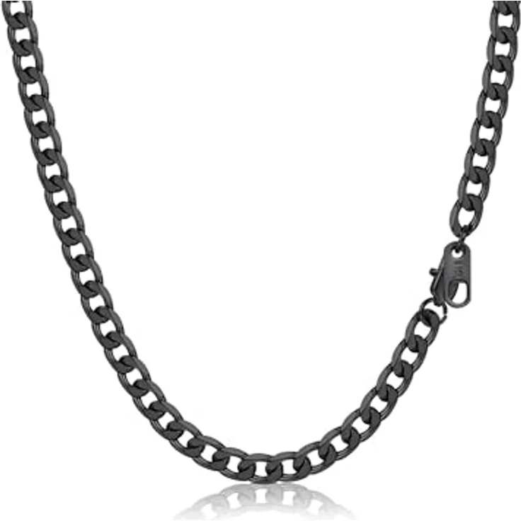 PROSTEEL Herren Panzerkette aus 316L Edelstahl, kubanische Gliederkette, 55CM lang, 4MM breit, schwarz, mit Karabinerverschluss – Bild 1