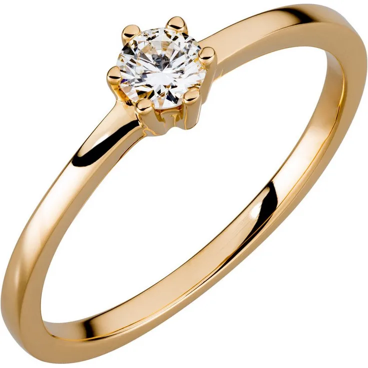 Orolino Fingerring Gold 750, Damenring mit natürlichem Brillant 0,25ct, Gelbgold, glänzend