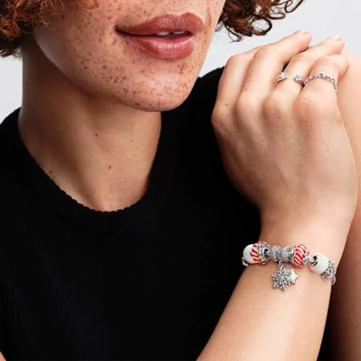PANDORA Moments Schillernde Schneeflocke Doppelter Charm-Anhänger, Sterling-Silber mit Zirkonia und Opal, kompatibel mit ME und Moments, 794142C01 – Bild 5