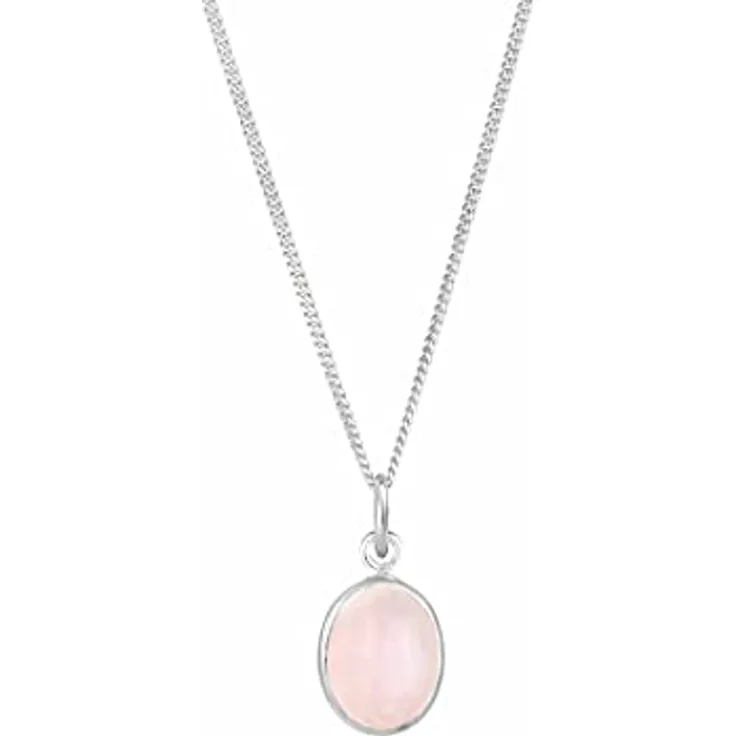 Elli Halskette Damen Solitär Anhänger mit Rosenquarz, 925 Sterling Silber, handgefertigt, elegant