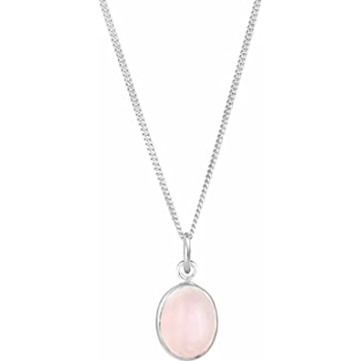 Elli Halskette Damen Solitär Anhänger mit Rosenquarz, 925 Sterling Silber, handgefertigt, elegant – Bild 1