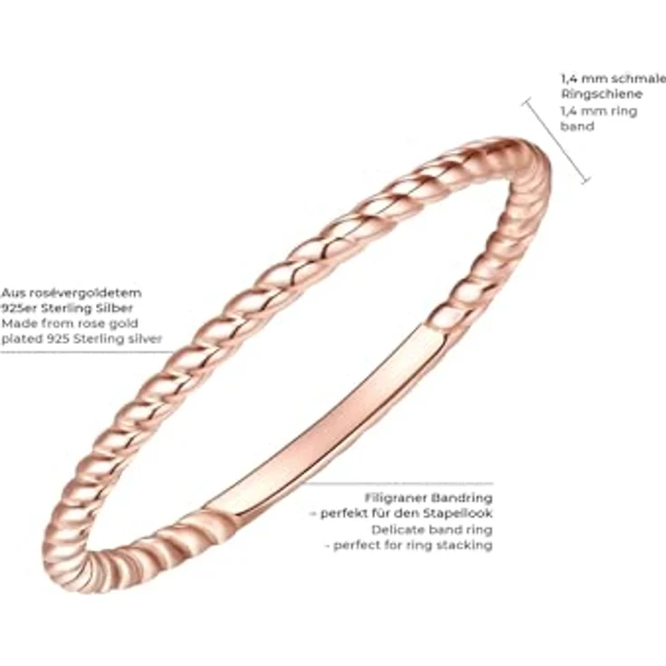 GLANZSTÜCKE MÜNCHEN Damen-Ring 925/- Sterling Silber rosévergoldet, gedreht, 1,4 mm schmal, Steckring für elegante Stapellooks – Bild 2