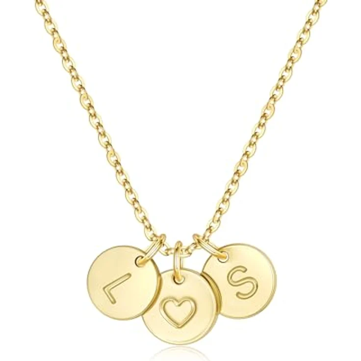TINGN Personalisierte 2 Buchstaben Goldkette mit Herz, 14-karätiges Material, 18" + 2.5" verlängerbar, für Frauen und Mädchen – Bild 1