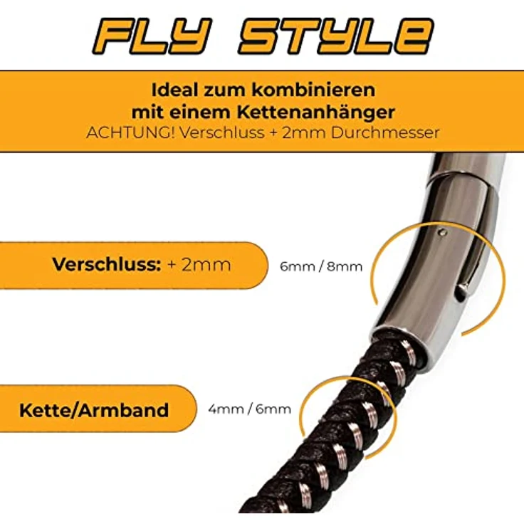 Fly Style Halskette Armband, geflochtenes Kunstleder in schwarz mit Edelstahlverschluss, Herren Kette, Länge: ca. 23 cm, Stärke: 6 mm – Bild 5