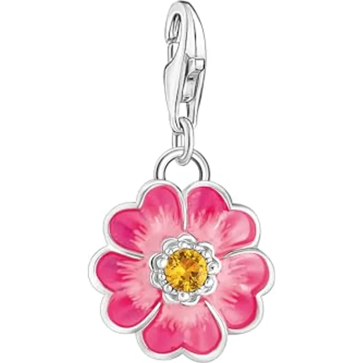 THOMAS SABO Charm-Anhänger Flower Pink aus recyceltem 925 Silber mit Kaltemail und Karabinerhaken