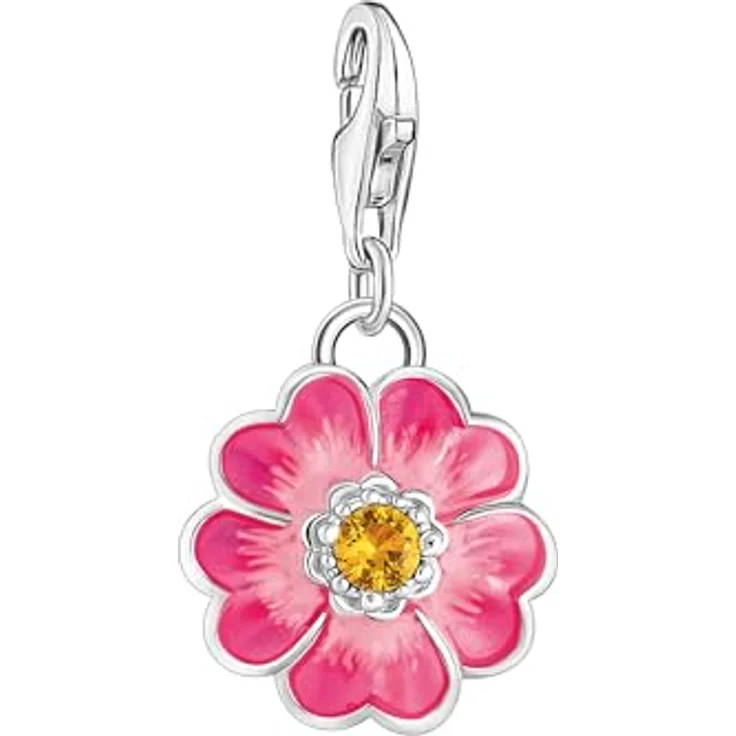 THOMAS SABO Charm-Anhänger Flower Pink aus recyceltem 925 Silber mit Kaltemail und Karabinerhaken – Bild 1