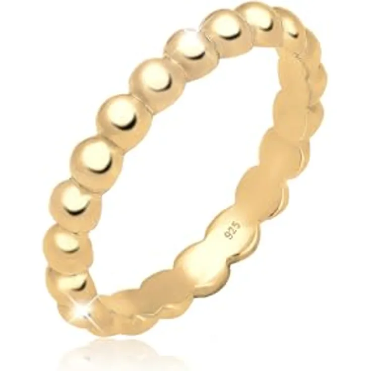 Elli Damen Kugel Stacking Stapelring, 925 Sterling Silber vergoldet, handgefertigt, anlaufgeschützt