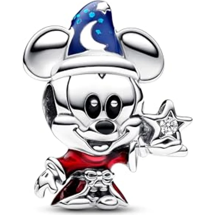 PANDORA Moments Disney Zauberlehrling Micky Charm, aus Sterling Silber mit Zirkonia, handverzierte Emaille-Details, kompatibel mit Moments, 792954C01 – Bild 1