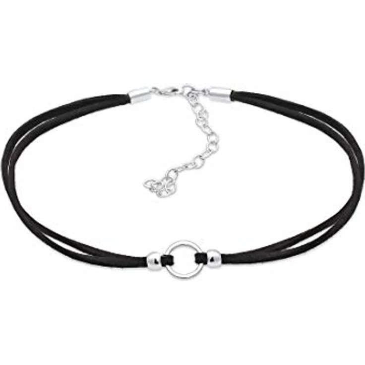 Elli Halskette Damen Choker Trend Kreis, Veloursleder Schwarz, 925 Sterling Silber, handgefertigt – Bild 1